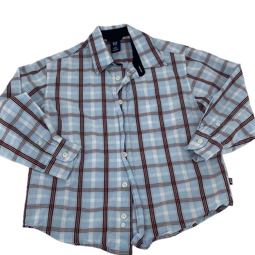 Boys Gap Button Up Shirt Plaid Blue Red‎ Size Small 5-6
